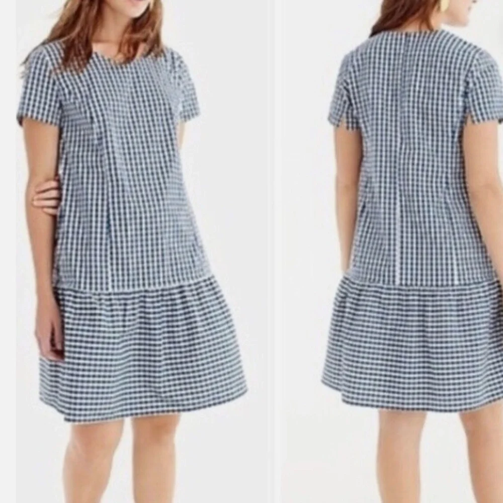 Universal Standard X J. Crew Gingham Drop Waist Blue White Mini Dress Nwt XS